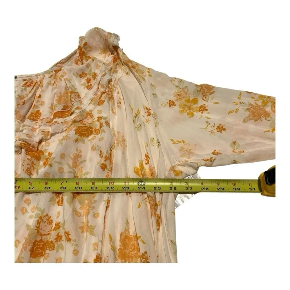 Free People Floral Blouse in Orange and Cream